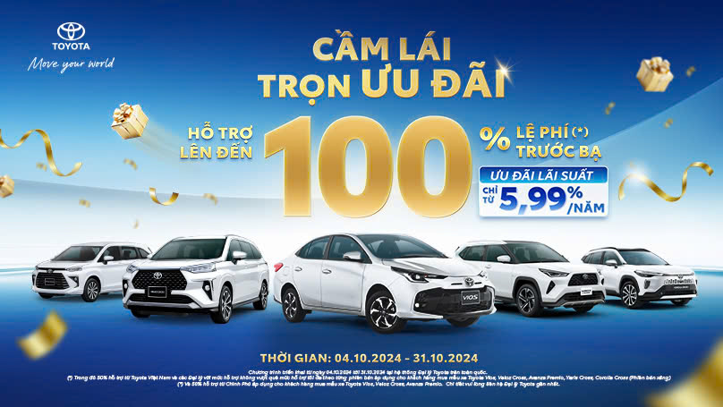 TOYOTA VIỆT NAM TRIỂN KHAI CHƯƠNG TRÌNH KHUYẾN MẠI CHO MẪU XE VIOS, VELOZ CROSS, AVANZA PREMIO, YARIS CROSS VÀ COROLLA CROSS TRONG THÁNG 10/2024